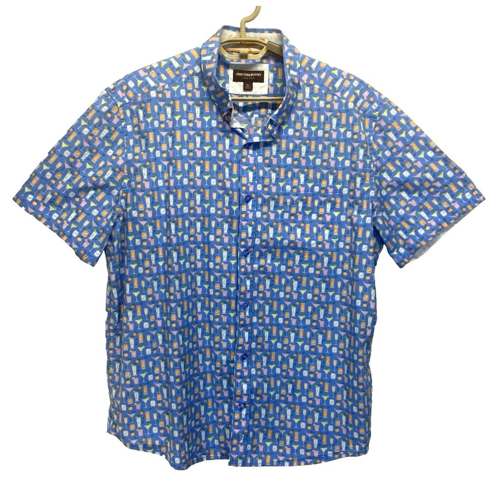 Johnston & Murphy Shirt Men's XL Hawaiian Short Sleeve All Over Cocktail Print